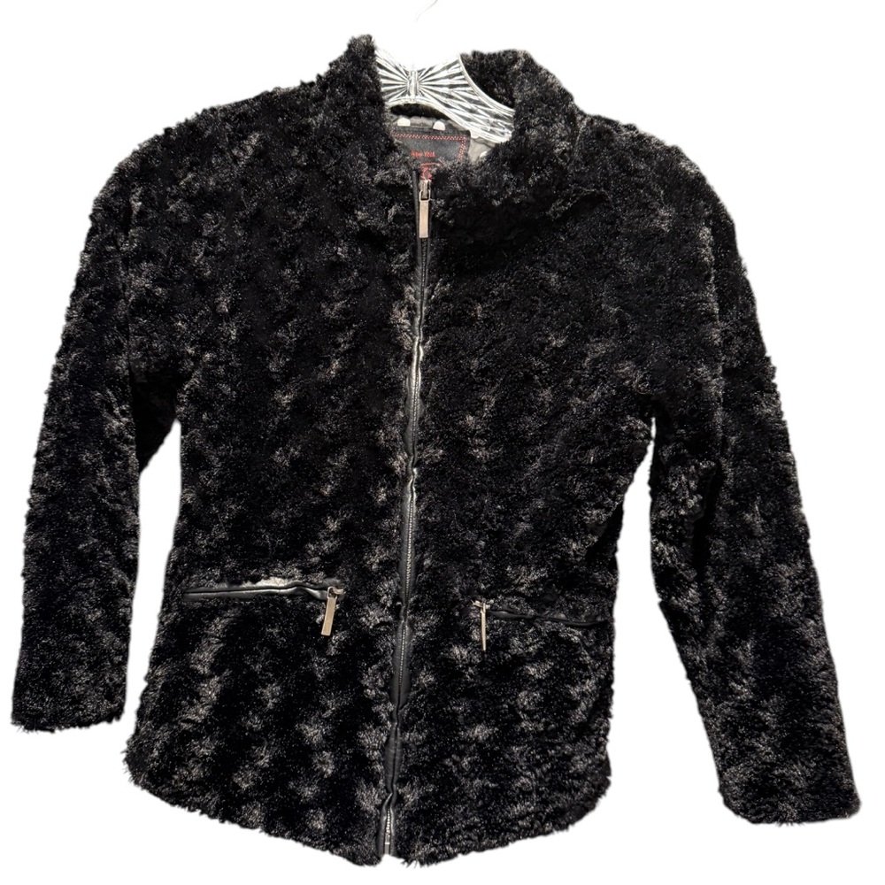 You Nee York Black Faux Fur Plush  Zip-Up Jacket 6X Cozy